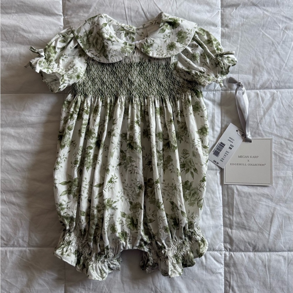 Megan Karp Baby Girls Kennedy Floral Peter Pan Collar Bow Detail Romper